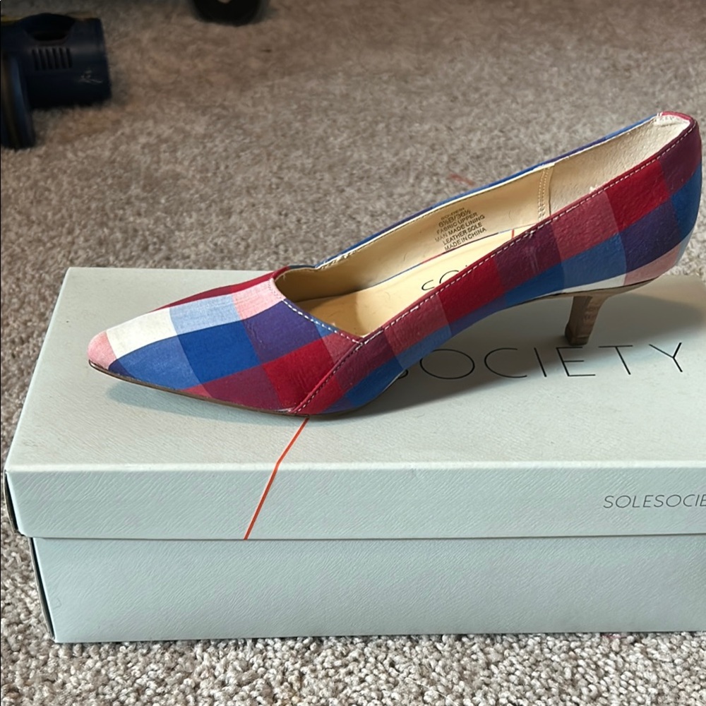Sole Society Multicolor Plaid Kitten Heels